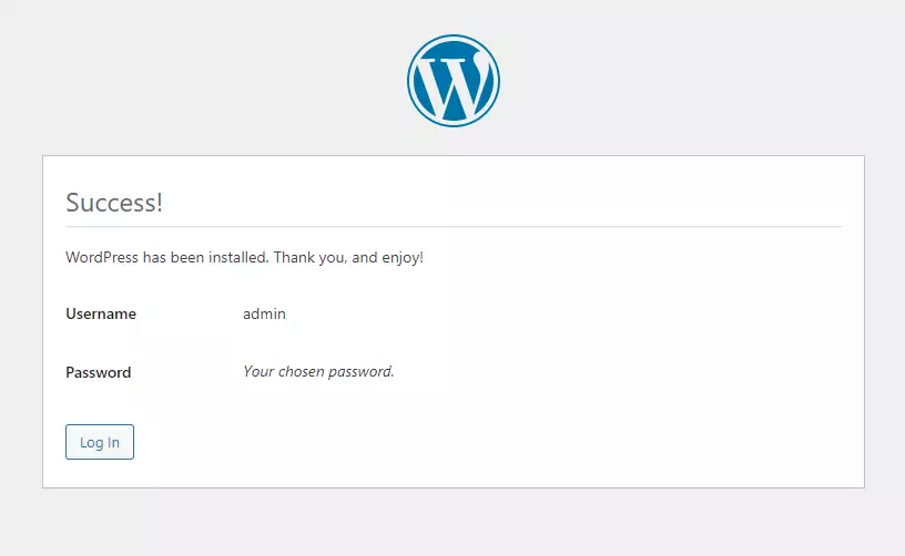 WordPress installation completed