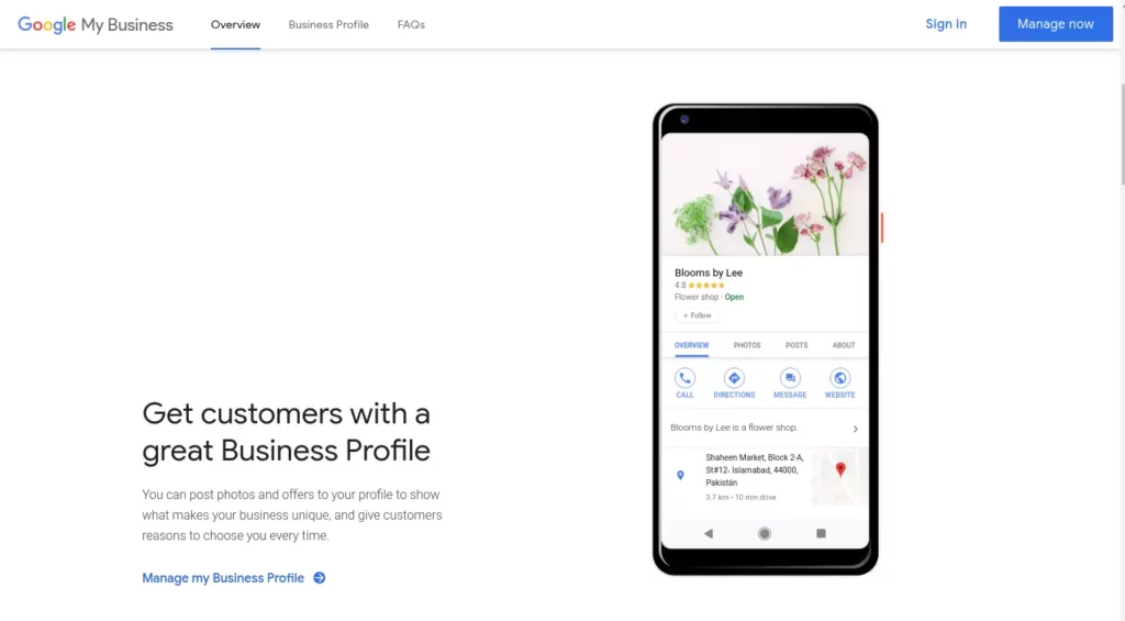 Google my business front page dot code